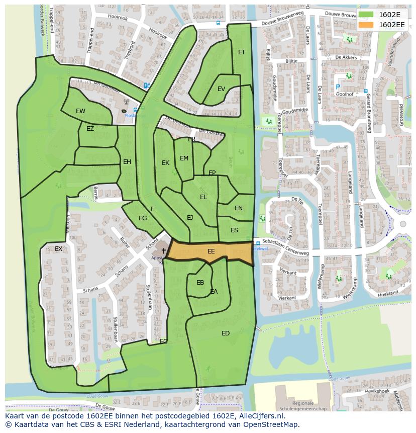 Afbeelding van het postcodegebied 1602 EE op de kaart.
