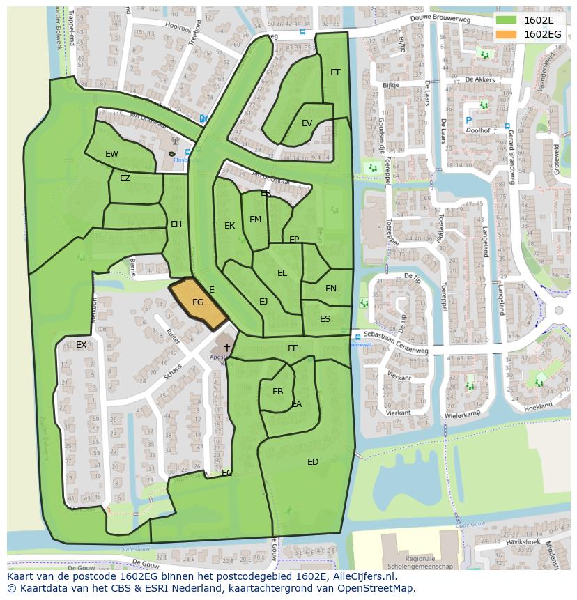 Afbeelding van het postcodegebied 1602 EG op de kaart.