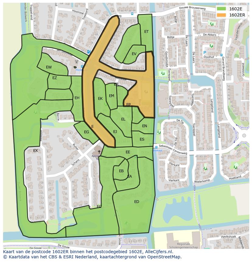 Afbeelding van het postcodegebied 1602 ER op de kaart.