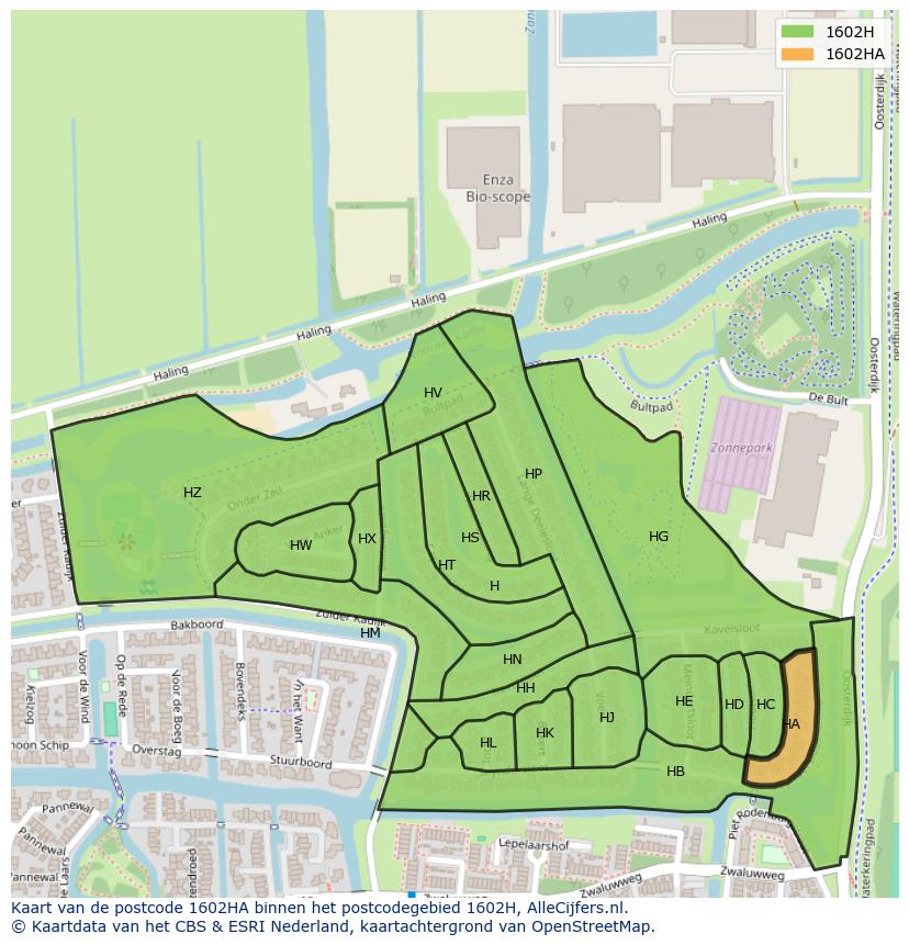Afbeelding van het postcodegebied 1602 HA op de kaart.