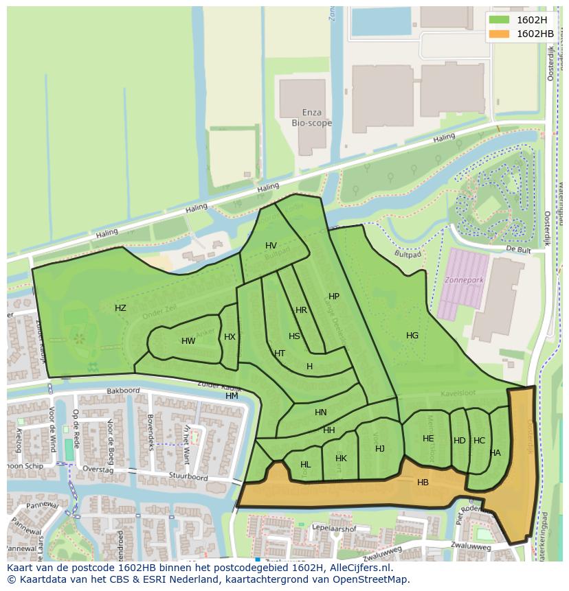 Afbeelding van het postcodegebied 1602 HB op de kaart.