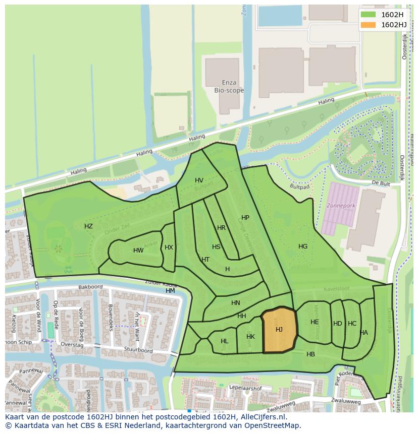 Afbeelding van het postcodegebied 1602 HJ op de kaart.
