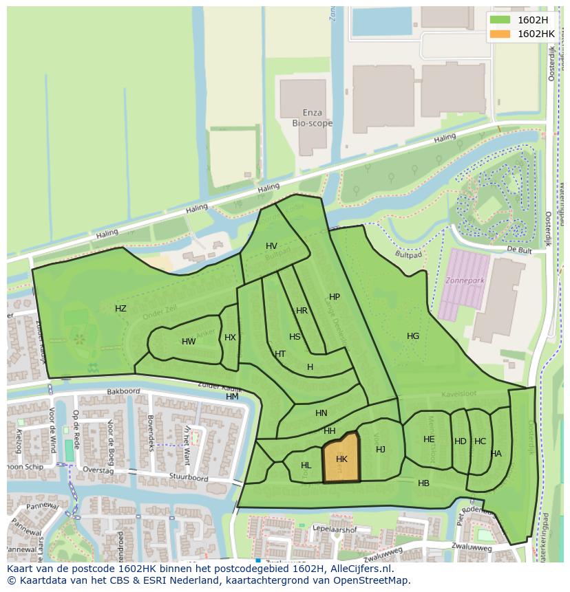 Afbeelding van het postcodegebied 1602 HK op de kaart.