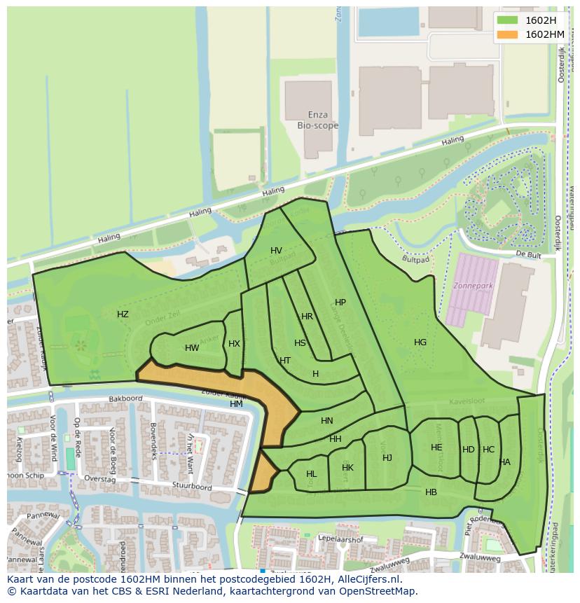 Afbeelding van het postcodegebied 1602 HM op de kaart.