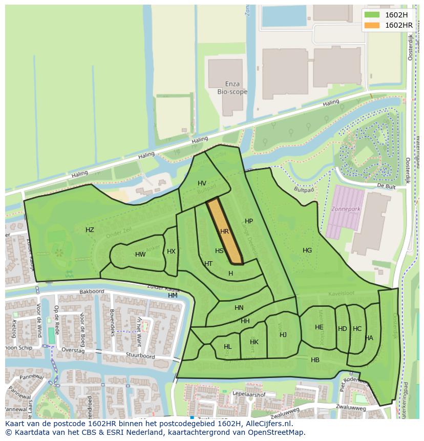 Afbeelding van het postcodegebied 1602 HR op de kaart.