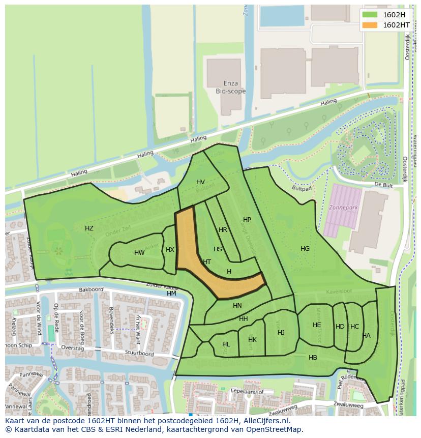 Afbeelding van het postcodegebied 1602 HT op de kaart.