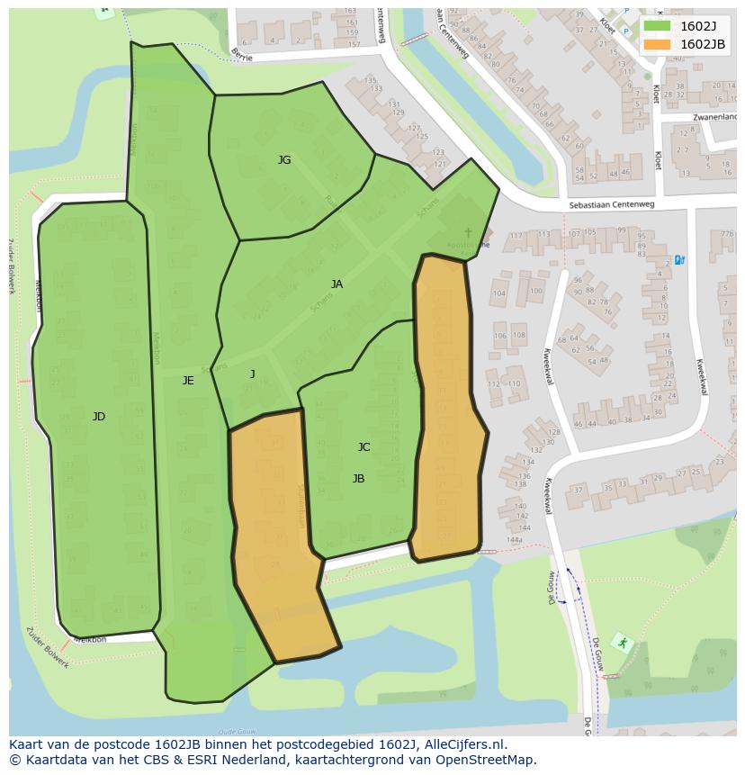 Afbeelding van het postcodegebied 1602 JB op de kaart.