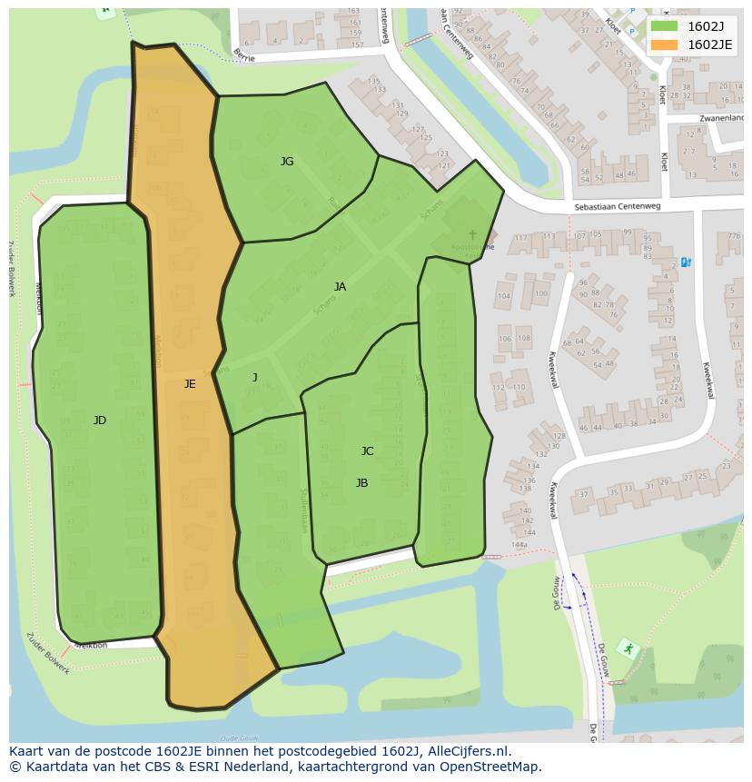 Afbeelding van het postcodegebied 1602 JE op de kaart.