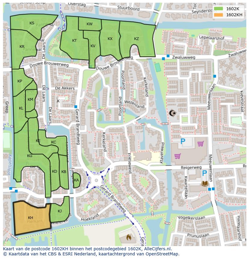 Afbeelding van het postcodegebied 1602 KH op de kaart.