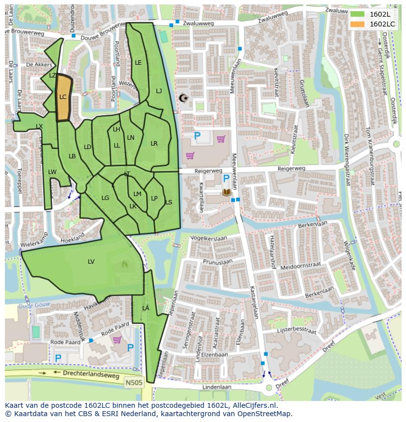 Afbeelding van het postcodegebied 1602 LC op de kaart.