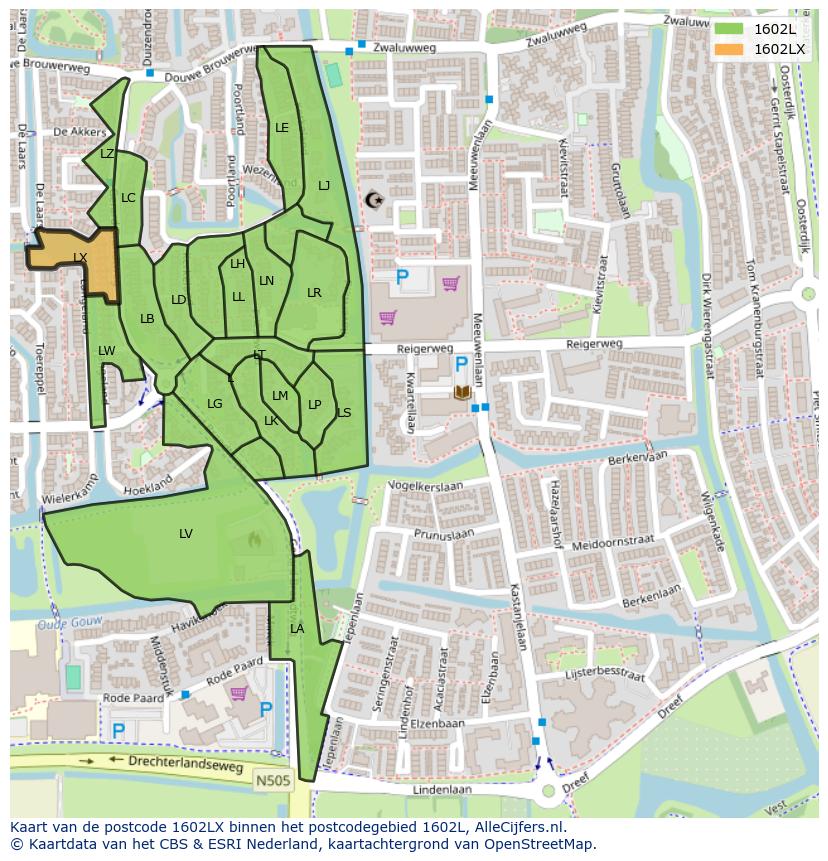 Afbeelding van het postcodegebied 1602 LX op de kaart.