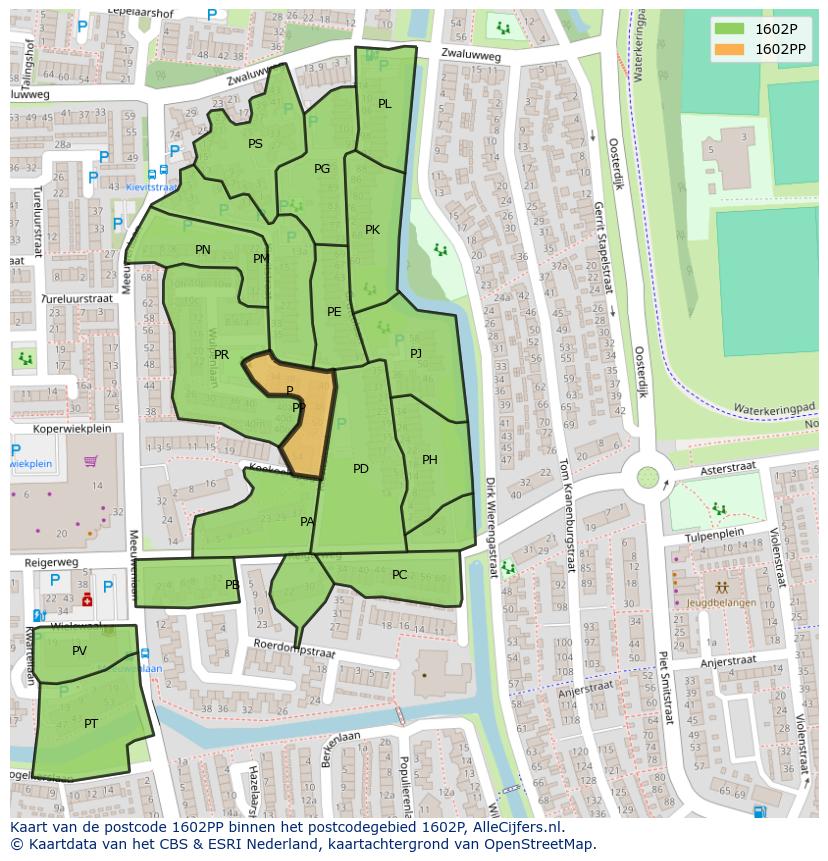 Afbeelding van het postcodegebied 1602 PP op de kaart.