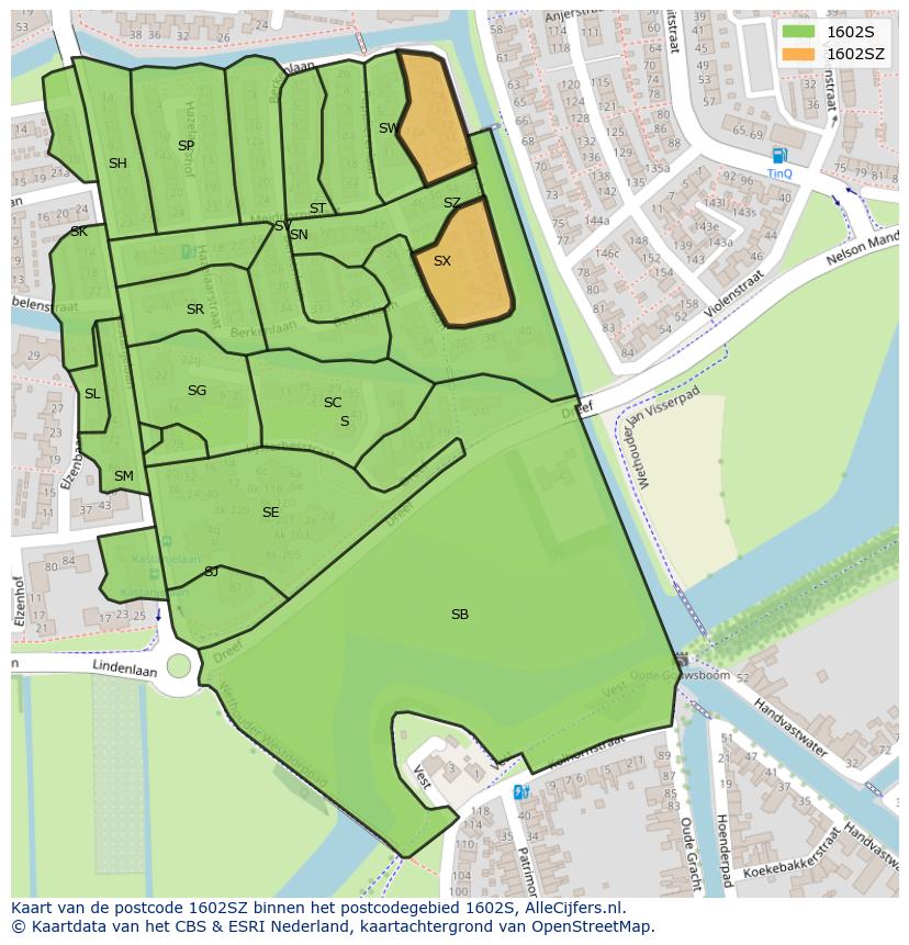 Afbeelding van het postcodegebied 1602 SZ op de kaart.