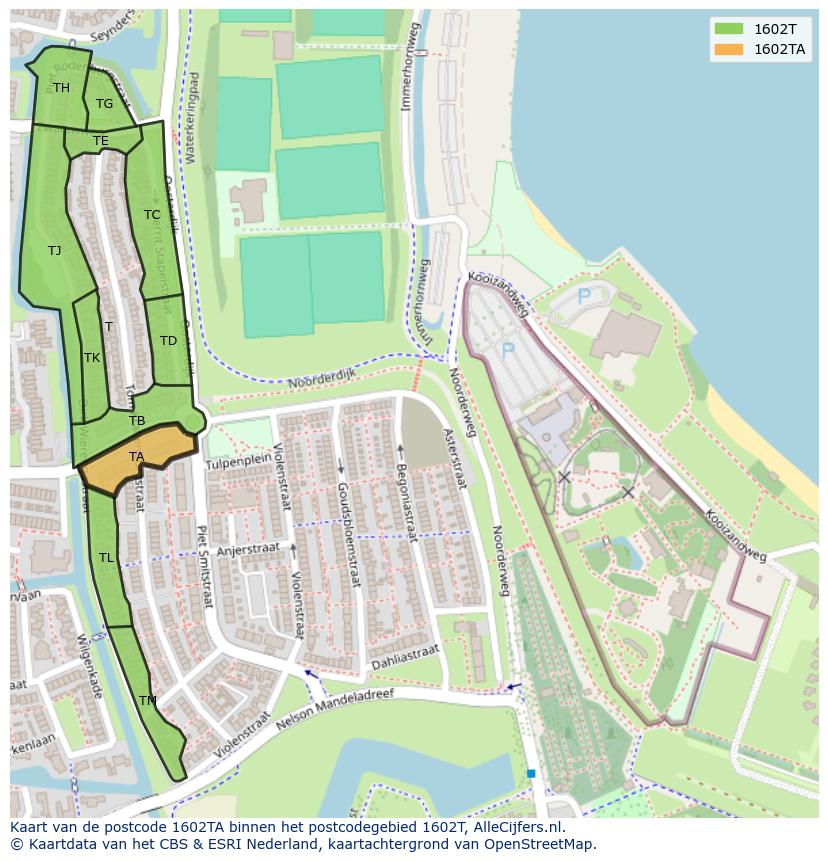 Afbeelding van het postcodegebied 1602 TA op de kaart.