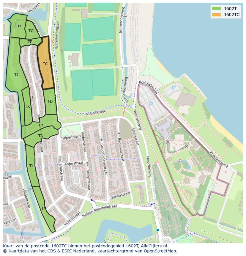 Afbeelding van het postcodegebied 1602 TC op de kaart.