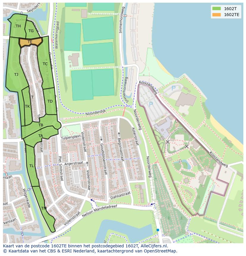Afbeelding van het postcodegebied 1602 TE op de kaart.