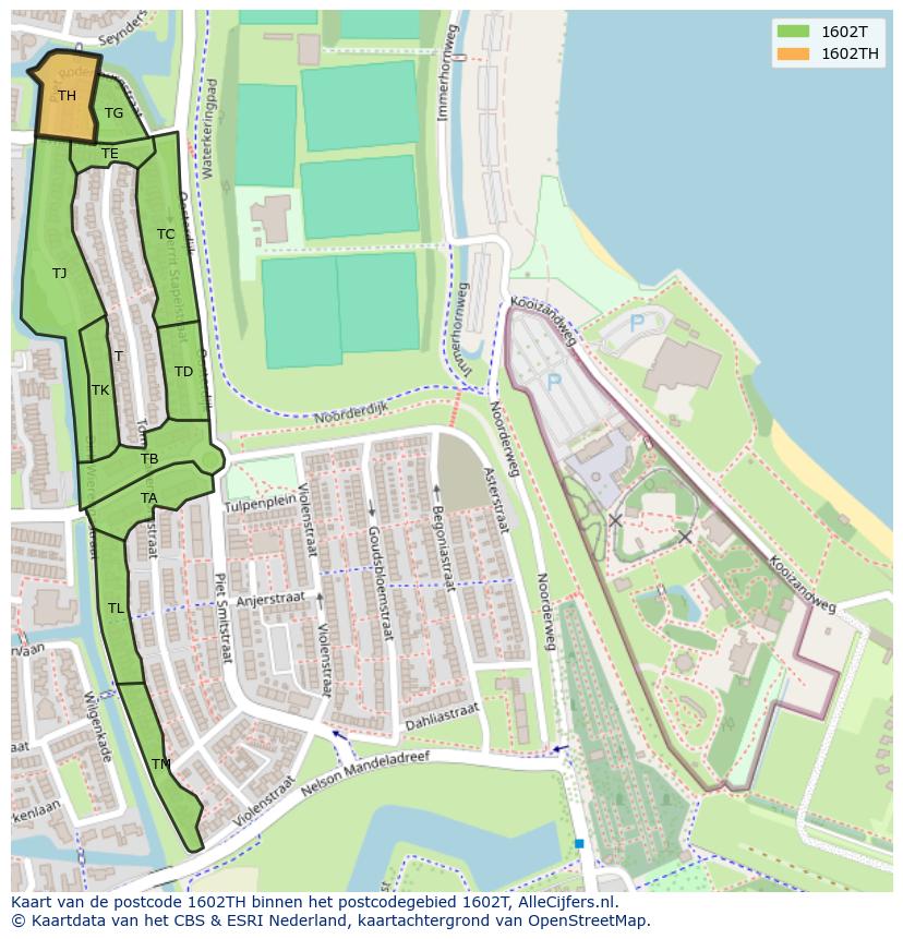 Afbeelding van het postcodegebied 1602 TH op de kaart.