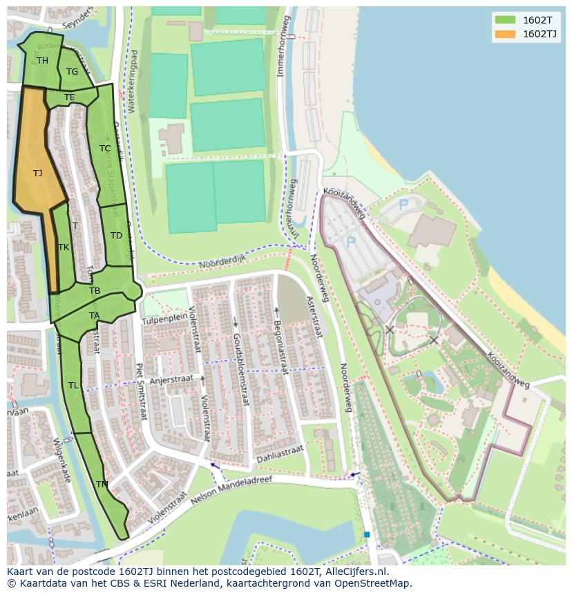 Afbeelding van het postcodegebied 1602 TJ op de kaart.