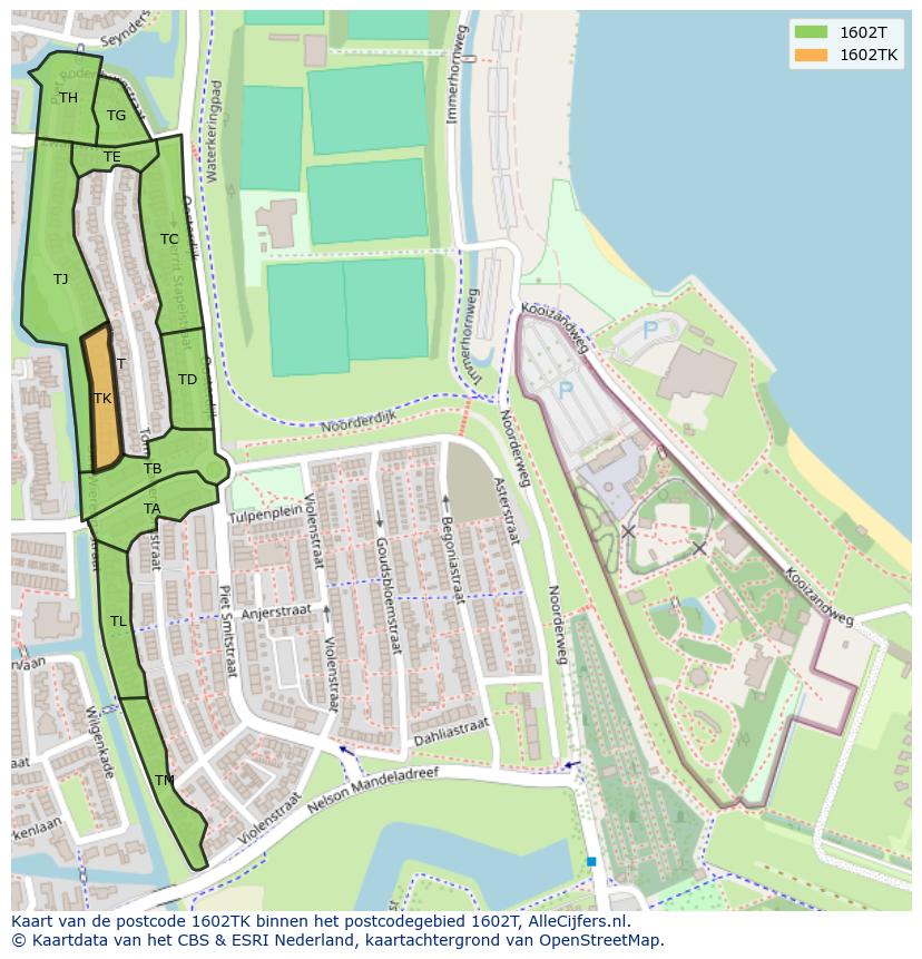 Afbeelding van het postcodegebied 1602 TK op de kaart.