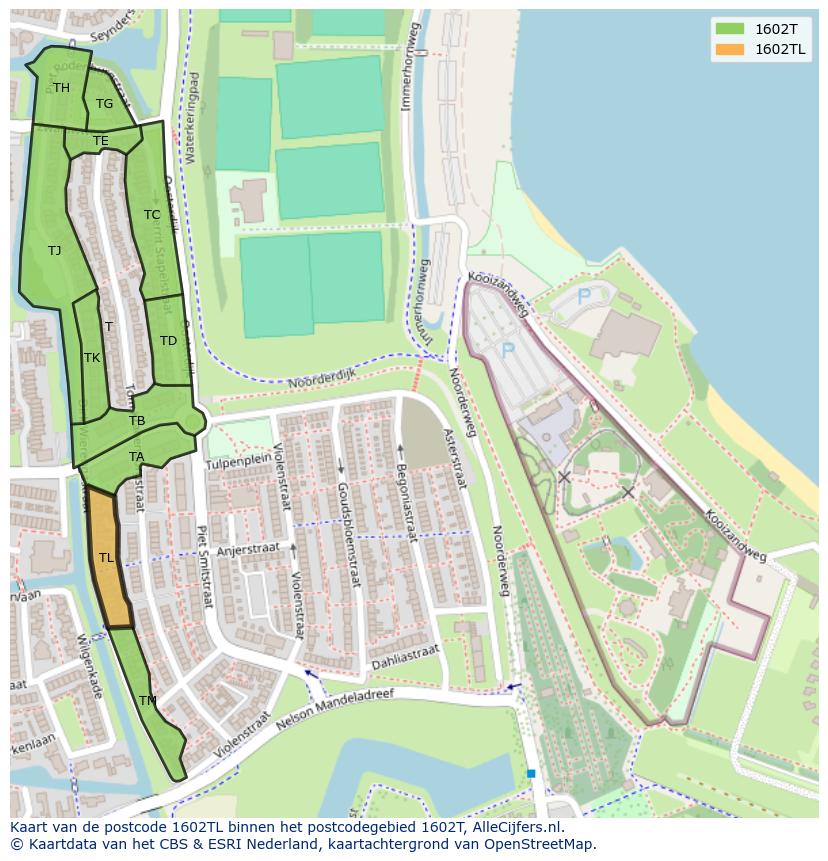 Afbeelding van het postcodegebied 1602 TL op de kaart.