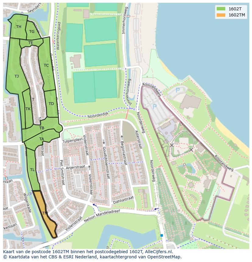 Afbeelding van het postcodegebied 1602 TM op de kaart.