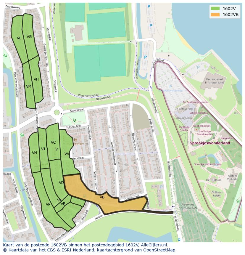 Afbeelding van het postcodegebied 1602 VB op de kaart.