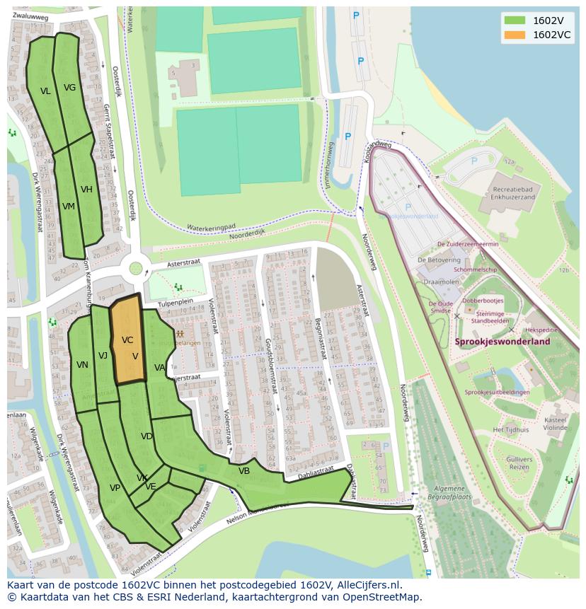 Afbeelding van het postcodegebied 1602 VC op de kaart.