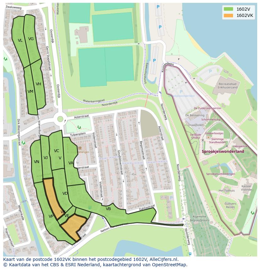 Afbeelding van het postcodegebied 1602 VK op de kaart.