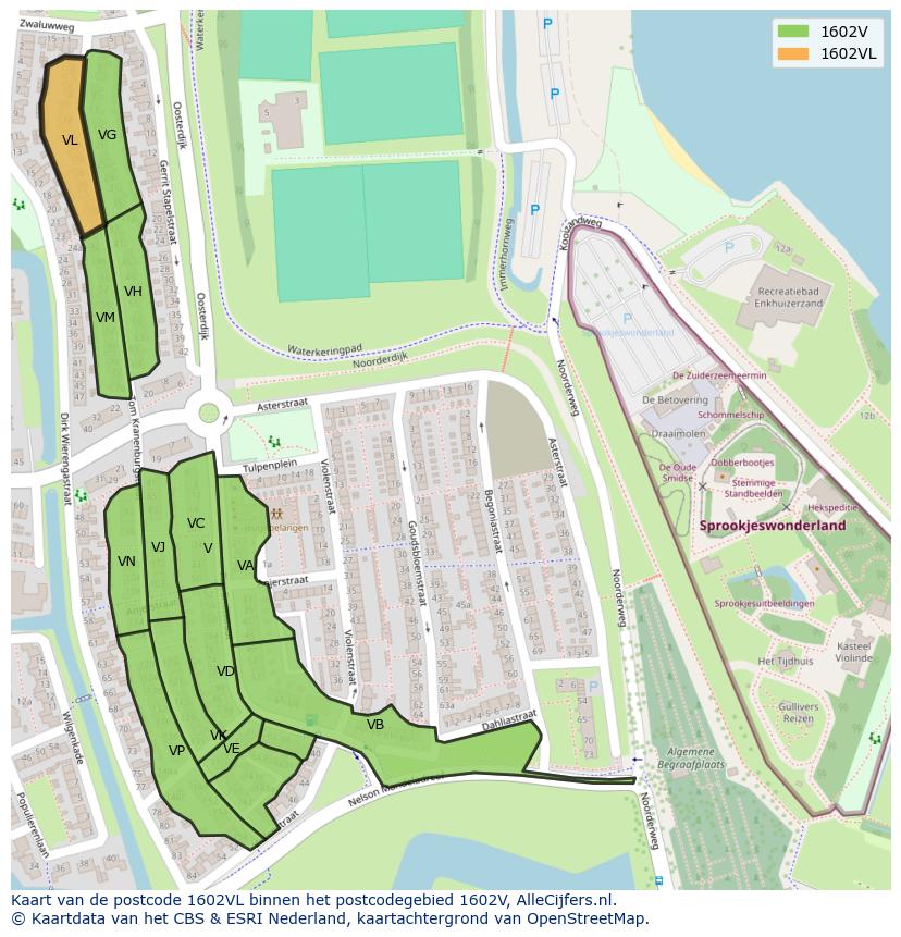 Afbeelding van het postcodegebied 1602 VL op de kaart.