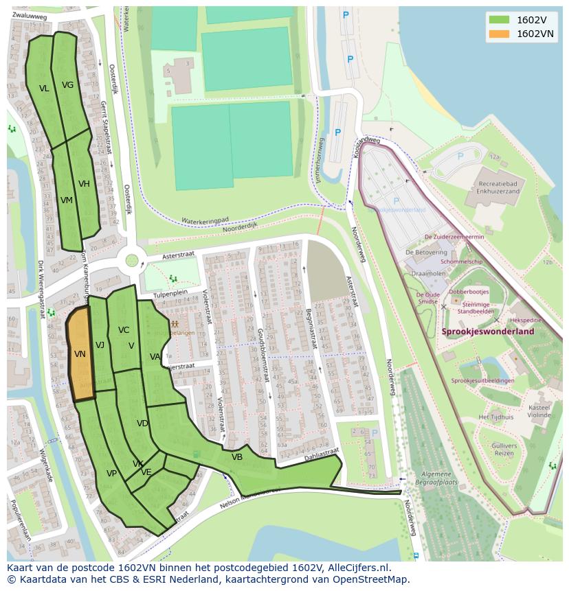 Afbeelding van het postcodegebied 1602 VN op de kaart.