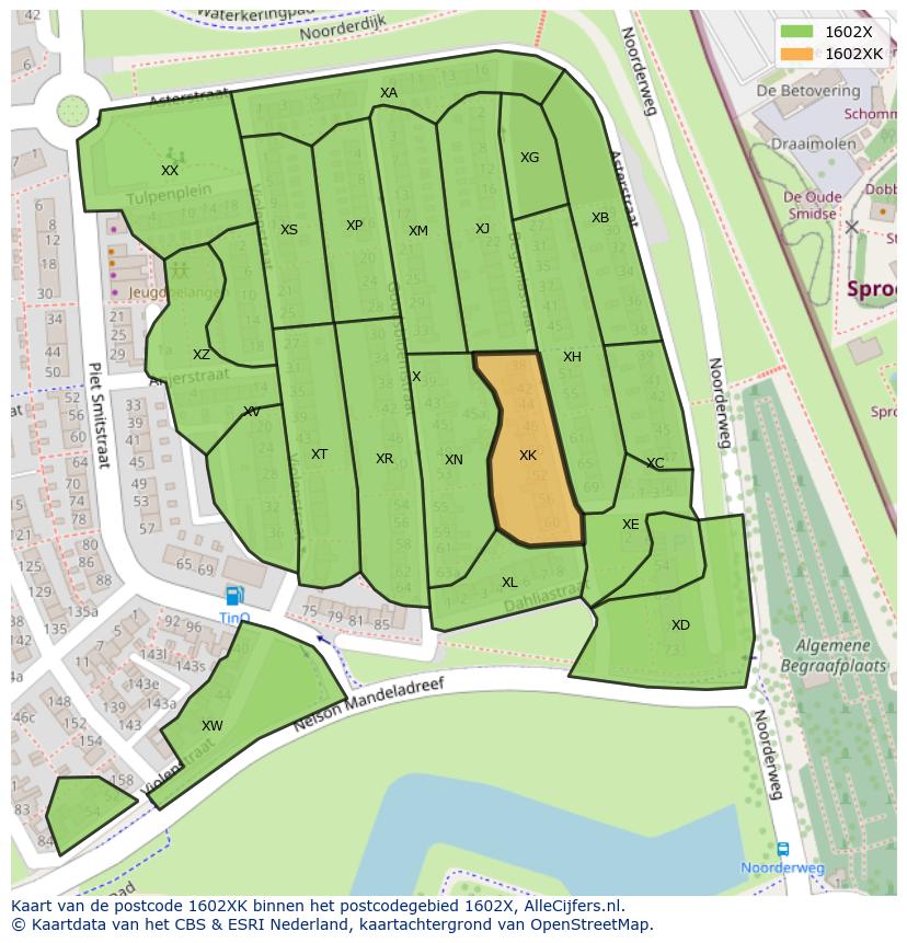 Afbeelding van het postcodegebied 1602 XK op de kaart.