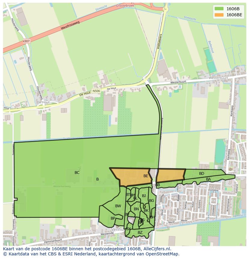 Afbeelding van het postcodegebied 1606 BE op de kaart.