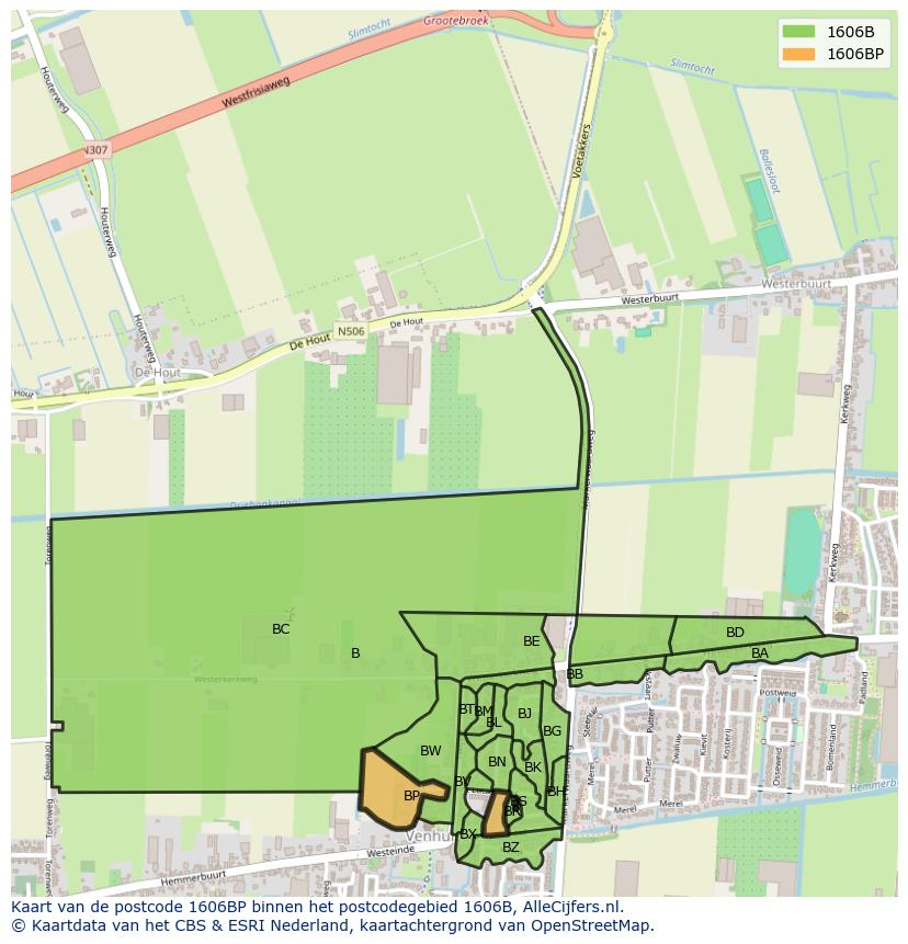 Afbeelding van het postcodegebied 1606 BP op de kaart.