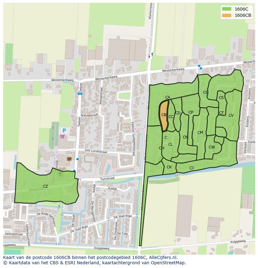 Afbeelding van het postcodegebied 1606 CB op de kaart.