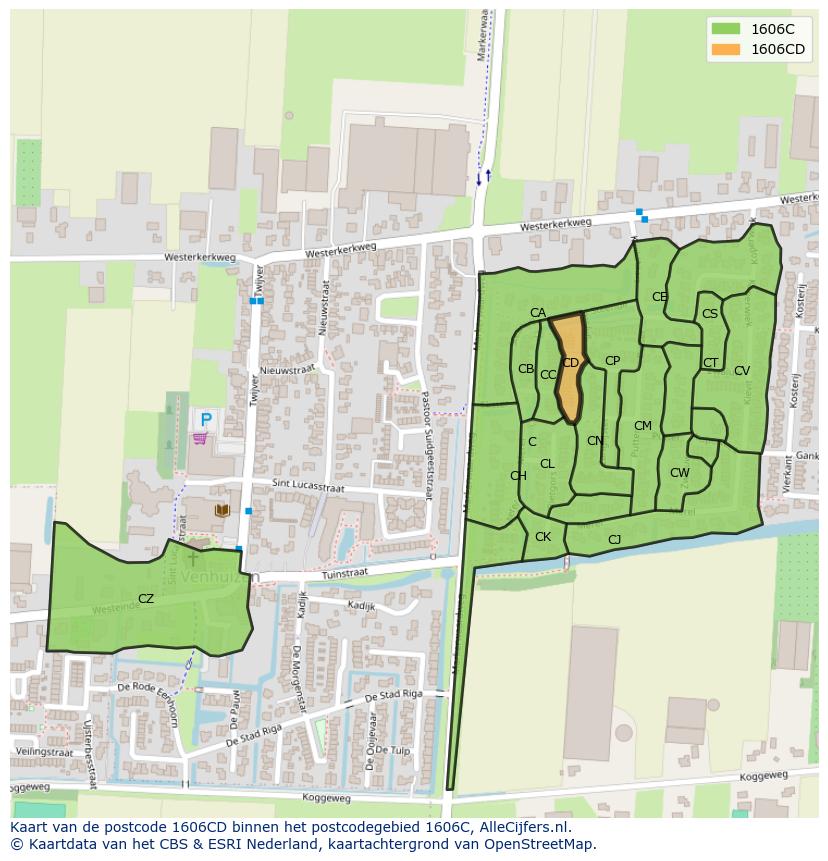 Afbeelding van het postcodegebied 1606 CD op de kaart.