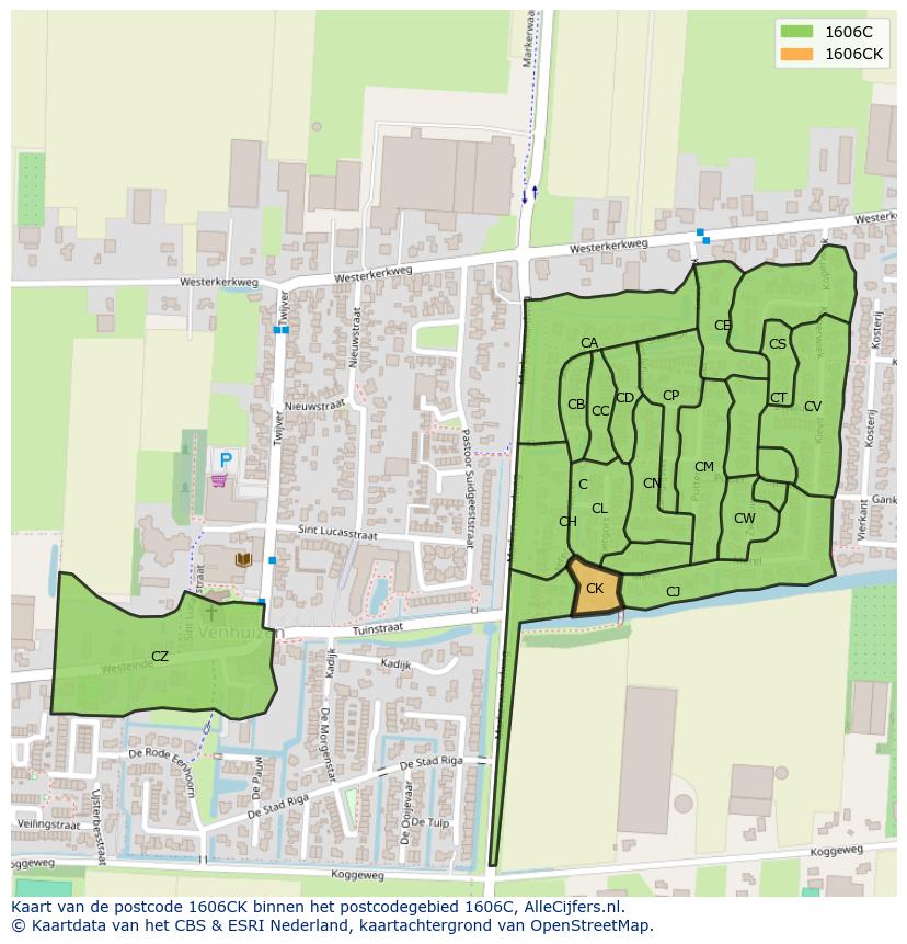 Afbeelding van het postcodegebied 1606 CK op de kaart.
