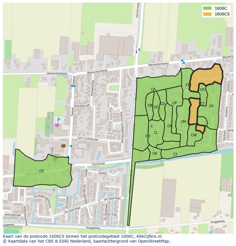 Afbeelding van het postcodegebied 1606 CS op de kaart.