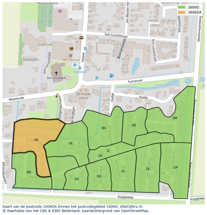 Afbeelding van het postcodegebied 1606 DA op de kaart.