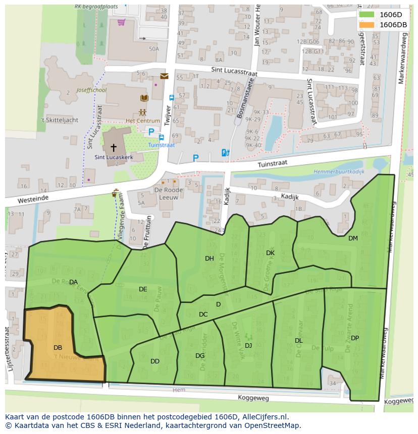 Afbeelding van het postcodegebied 1606 DB op de kaart.