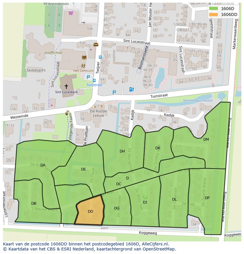 Afbeelding van het postcodegebied 1606 DD op de kaart.