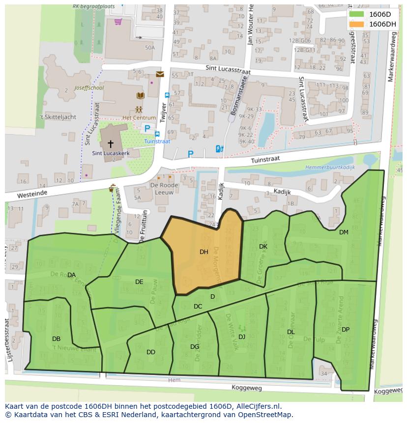 Afbeelding van het postcodegebied 1606 DH op de kaart.