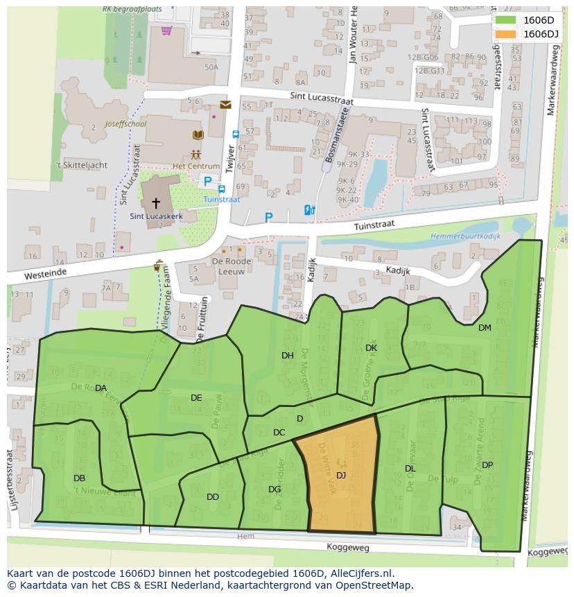 Afbeelding van het postcodegebied 1606 DJ op de kaart.