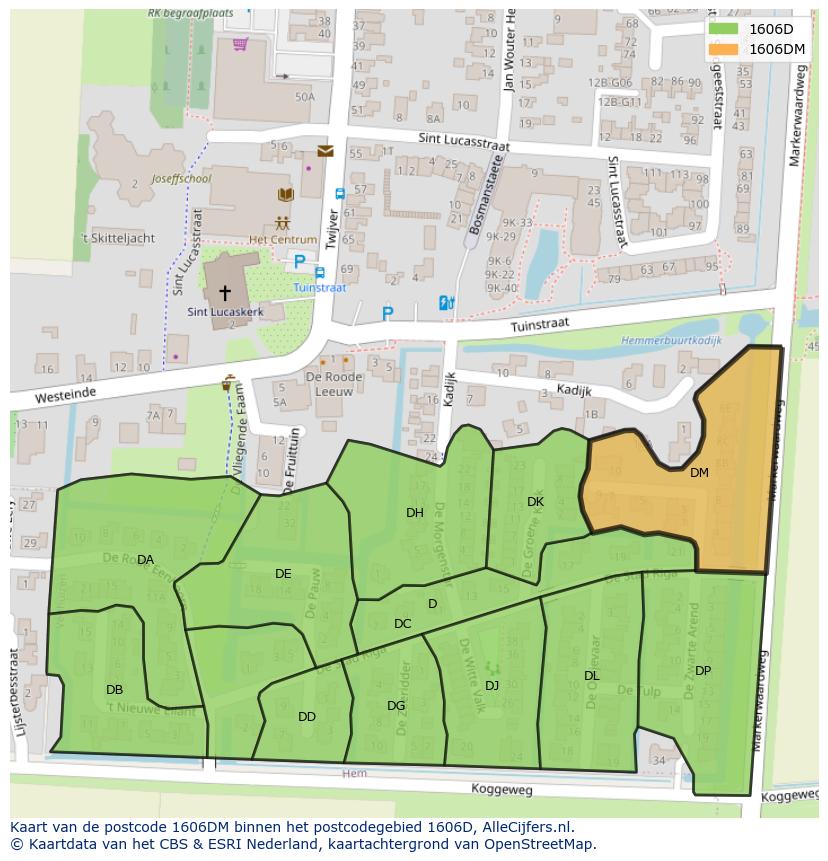 Afbeelding van het postcodegebied 1606 DM op de kaart.