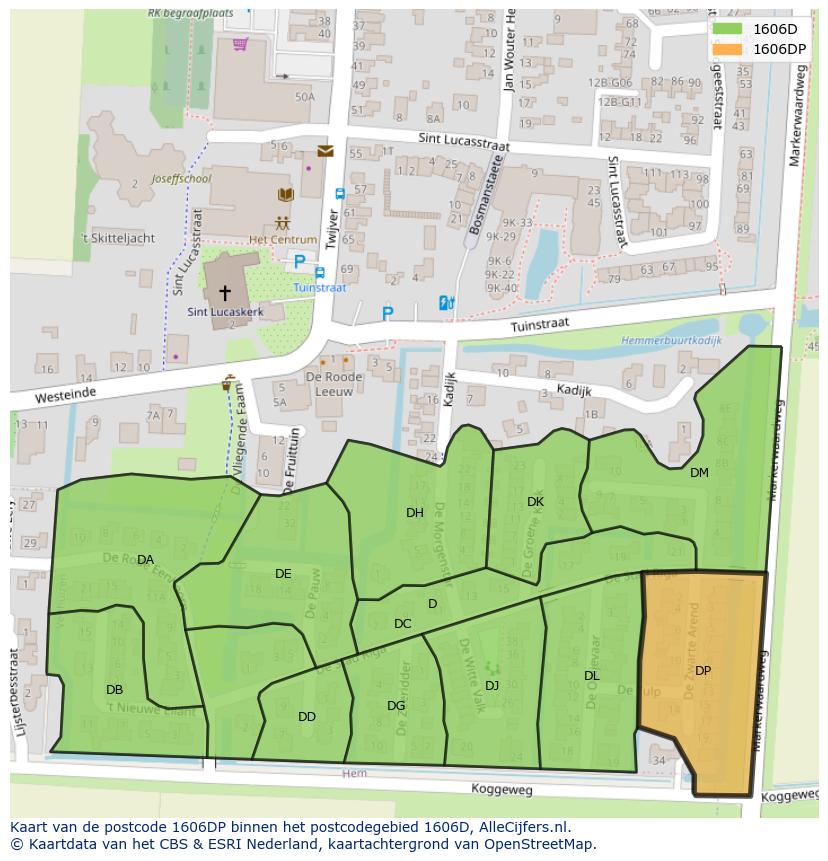 Afbeelding van het postcodegebied 1606 DP op de kaart.