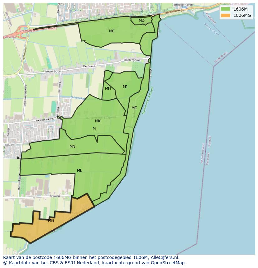 Afbeelding van het postcodegebied 1606 MG op de kaart.