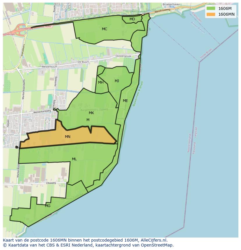 Afbeelding van het postcodegebied 1606 MN op de kaart.