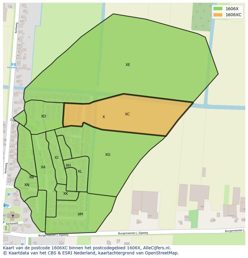 Afbeelding van het postcodegebied 1606 XC op de kaart.