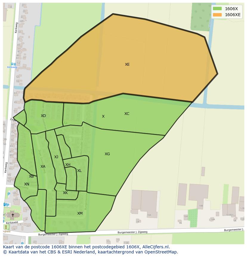 Afbeelding van het postcodegebied 1606 XE op de kaart.