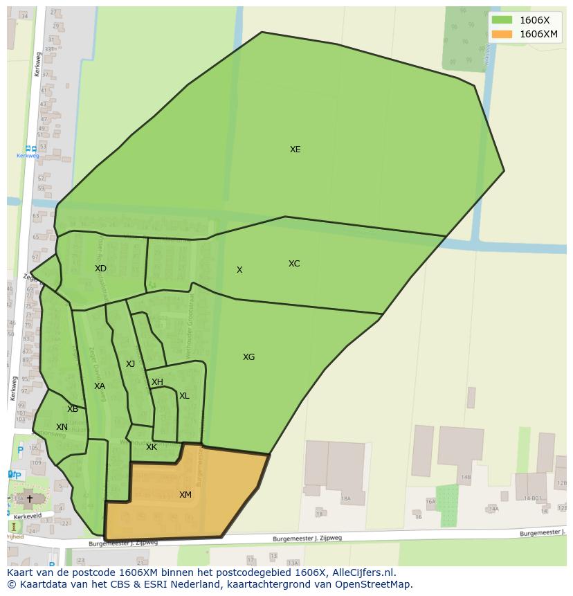 Afbeelding van het postcodegebied 1606 XM op de kaart.