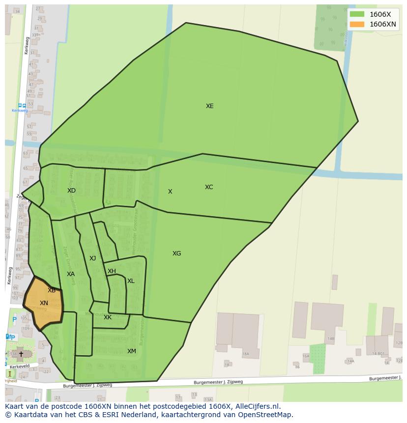 Afbeelding van het postcodegebied 1606 XN op de kaart.